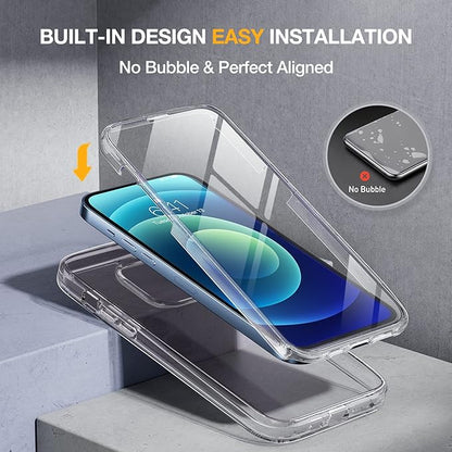 Miracase Glass Series for iPhone 12/12 Pro - Full-Body Rugged Protective Case with Built-in 9H Tempered Glass Screen Protector and Camera Lens Protector - Crystal Clear