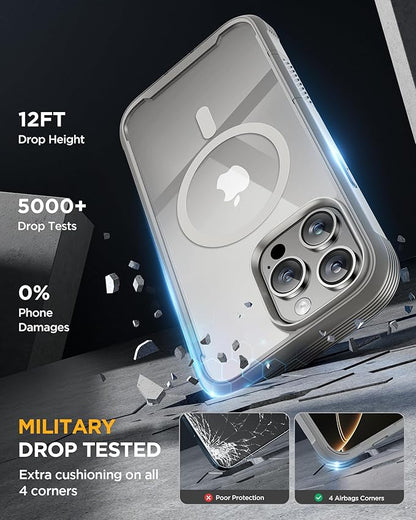 Miracase for iPhone 16 Pro Max Case 6.9'', [Bubble Free] Full-Body Bumper Phone case with Built-in Full Glass Screen &Lens Protector,Compatible with MagSafe,Drop Proof 16 Pro Max Cover,Titianium