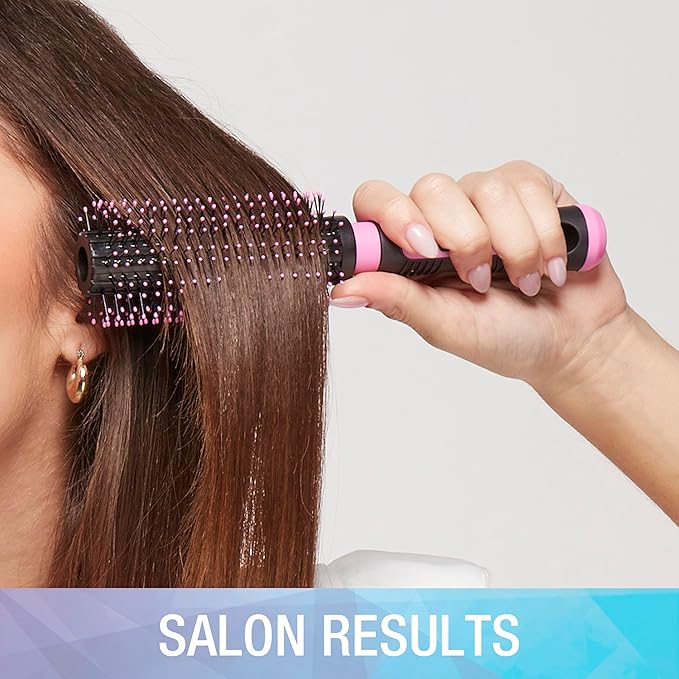 Conair Salon Results Round Hairbrush - Hair brush for blow out - blowdryer brush - features nylon bristles - Adds body and fullness - suitable on all lengths - Pink/Black
