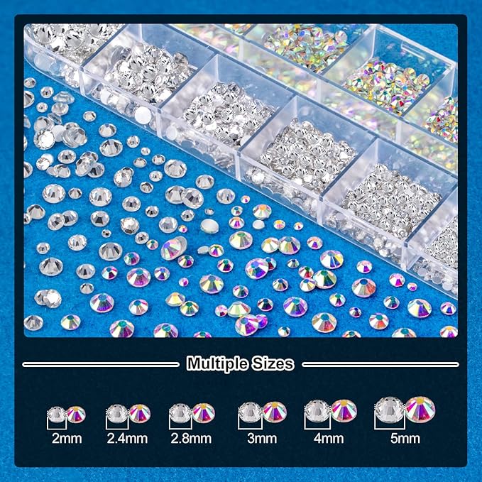 Nail Art Rhinestone Glue Gel&2 Boxes Flatback Gems Kit, 1 Tube of 15ml Rhinestone Gel Glue+Round AB&Clear Gems+Flat-Back Half Round White&Beige Pearls with Pickup Tools