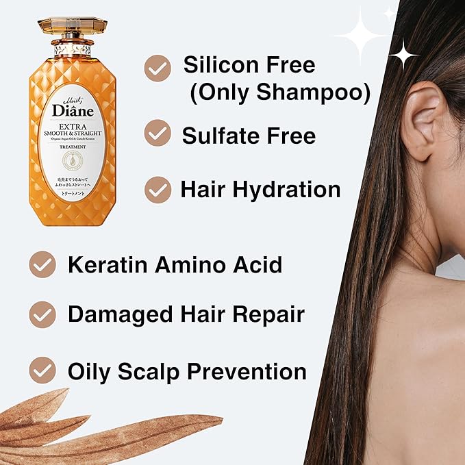 Moist Diane Keratin Hair Treatment for Frizzy Hair & Coarse Hair Women and Men, Organic Hair Care with Argan Oil & Plum Oil from Japan, Sulfate & Paraben Free, EXTRA SMOOTH & STRAIGHT, 15.2 Fl Oz