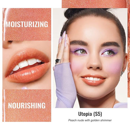Oulac Moisturizing Shine Peach Pink Lipstick For Women 3PCS, 2 in 1 Tinted Lip Balm, Hydrated Juicy and Glossy Lip Color for Dry, Cracked and Chapped Lips, Vegan [05+S05+13]
