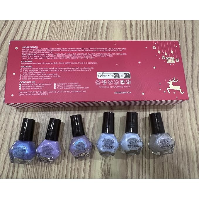 Modelones Nail Polish, 6 Colors 2025 Spring Summer Baby Blue Purple Nail Polish Set Shimmer Glitter Sliver Fast Drying Mini Nail Lacquer Kit Finger Manicure DIY Nail Art Home Salon Gift for Women Girl