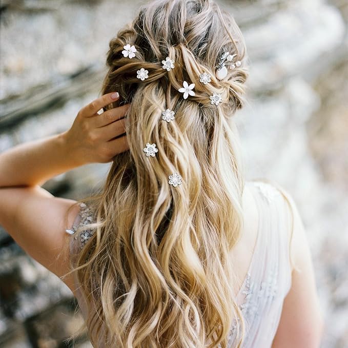 YISSION Mini Rhinestone Hair Pins - 20Pcs Cute Small Decorative Wedding & Bridal Barrettes With Flowers for Girls & Women (4 Flower Patterns)