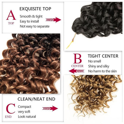 8 Packs Curly Crochet Hair GoGo Curl Crochet hair for Women Deep Wave Braiding hair,Synthetic Bohemian Crochet Braid Water Wave Crochet hair Extensions(18inch, 1B/30/27)