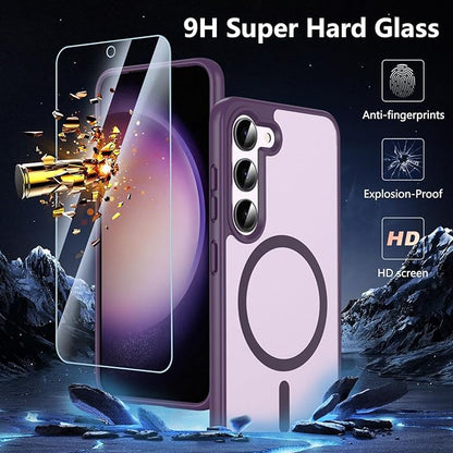 OWKEY for Galaxy S23 Case 6.1'', Magnetic Samsung Galaxy S23 Case for Magsafe with Screen Protector, [Military Grade Protection] Shockproof Phone Cover S23 Case Protective Case for Samsung S23, Purple