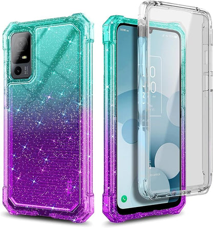 NZND Designed for TCL 40 XE 5G Case, TCL 40 X 5G with [Built-in Screen Protector], Full-Body Protective Shockproof Rugged Bumper Cover, Impact Resist Case (Crystal Aqua/Purple)