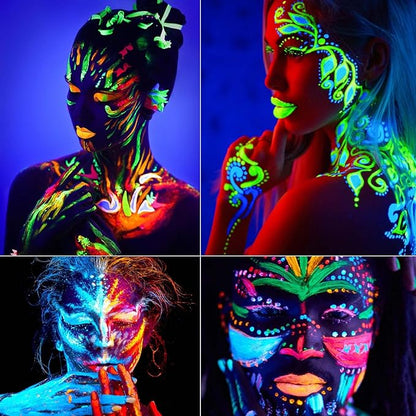 6 Pcs Glow in the Dark Face Body Paint,Blacklight Neon Face & Body Paints,Easily Cleanable Paint Set Neon Makeup Glow in the Dark Party Supplies