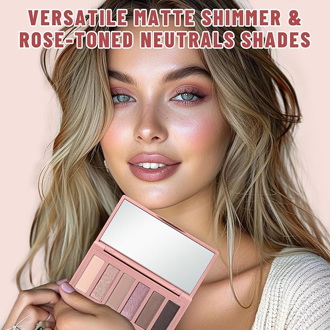 6 Colors Mini Naked Eyeshadow Makeup Palette Rosy Neutral Nude Eye Shadow Shimmer & Matte Make Up Pallet with Mirror Highly Pigmented Long Lasting Waterproof Travel Size Gift Kit 02