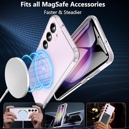 OWKEY for Galaxy S23 Case 6.1'', Magnetic Samsung Galaxy S23 Case for Magsafe with Screen Protector, [Military Grade Protection] Shockproof Phone Cover S23 Case Protective Case for Samsung S23, Clear