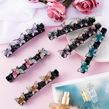 6 Pcs Sparkling Crystal Stone Braided Hair Clips, Rhinestone Duckbill Clips, Braided Hair Accessories for Styling Sectioning, Braided Hair Clips for Women