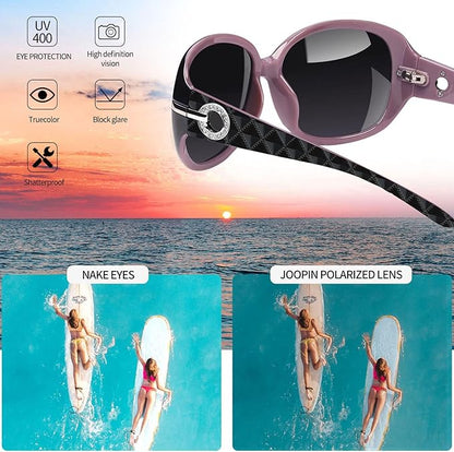 Joopin Big Womens Sunglasses Polarized Trendy Sun Glasses Large Rectangle UV Protection Rhinestone Sunnies