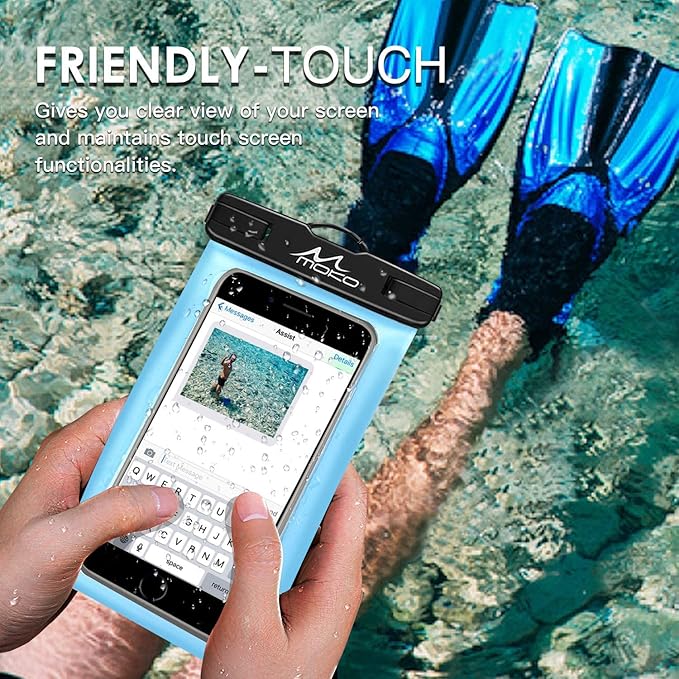MoKo Waterproof Phone Pouch, CellPhone Case Bag with Lanyard Armband Compatible with iPhone 16 15 14 13 12 11 Pro Max X/Xr/Xs Max/SE 3, 8/7/6 Plus, Samsung S23/S24/S10/S9/S8 Plus, A10E,Note 10,SkyBlue
