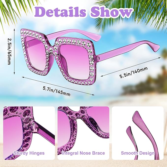 Pibupibu 8 Pack Pink Sunglasses for Women Collection Trendy Cute Costume Accessories Eyewear Set (Transparent/Solid/Mix)