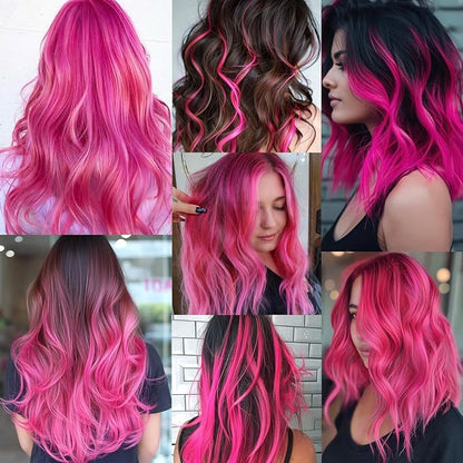 22 inch Colored Hair Extensions Straight Hairpiece, Colorful Party Highlights Clip in Long Synthetic Hair Extensions for Women Kids Girls Favor Gift(10 PCS Hot Pink)