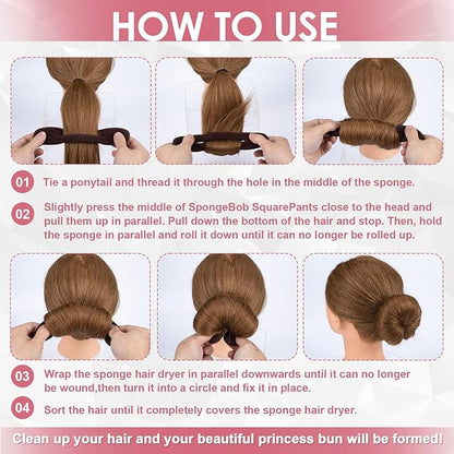 2pcs Sponge Hair Bun Maker, Hair Curler Bun Clip with 2 Sizes, Lazy Bun Updo Styling Accessories for Thin Thick Long Straight Curly Hairstyles- Brown