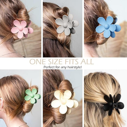 Flower Hair Clips 6 PCS Flower Claw Clips Daisy Clips for Women Matte Large Claw Clips Strong Hold Jaw Clamps Hair Accessories for Thick Hair 6 Colors