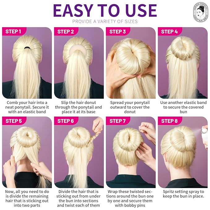 Teenitor Donut Bun Maker Set - Hair Bun Ring with 5 Bands, 20 Bobby Pins & 7 Chignons (2 Small, 2 Medium, 1 Large, 1 Extra-Large) for Hairstyles in Beige