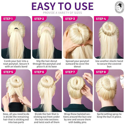 Teenitor Donut Bun Maker Set - Hair Bun Ring with 5 Bands, 20 Bobby Pins & 7 Chignons (2 Small, 2 Medium, 1 Large, 1 Extra-Large) for Hairstyles in Beige