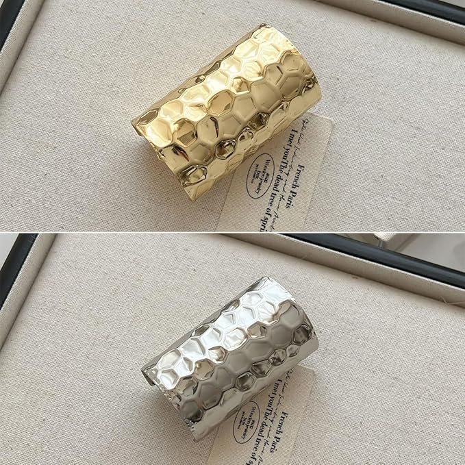 2 Pcs Honeycomb Shape Ponytail Holder Hair Clips 2.36Inch Metal High Ponytail Cuff Hair Barrettes, Decorative Strong Hold French Fine Hair Jaw Clips Accessories for Women Girl (Gold, Silver)