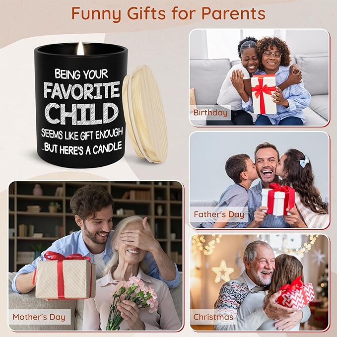 TEEZWONDER Mothers Day Gifts for Mom from Daughter Son - Favorite Child Scented Candle Vanilla Lavender 10 oz - Mother's Day Fathers Day Gift for Dad Grandma Grandpa, Mom Birthday Gifts for Women