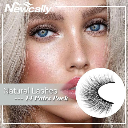 Newcally Lashes False Eyelashes Natural Wispy Light Volume Faux Mink Lashes 14 Pairs Pack