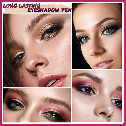 2 in 1 Cream Eyeshadow Stick, Shimmer Smooth Eyeshadow Pencil, Hypoallergenic Waterproof Long Lasting Eye Shadow Highlighter Stick, Create High-Impact, Multi-Dimensional Eyes Look