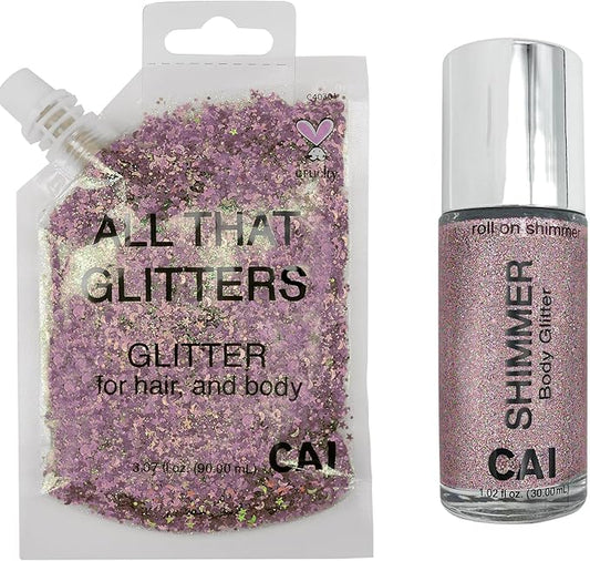 Hair Glitter Gel Body Glitter & Face Glitter for Women/Kids (2 Pk Rose/Stardust Rose) Chunky Iridescent Holograph Stars & Moon Cosmetic-Grade Makeup Apply Without Glue Easy to Take Off