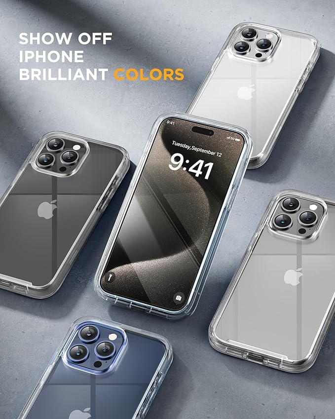 Miracase Glass Series for iPhone 15 Pro Max Case 6.7 Inch, Full-Body Drop Proof Phone Case for iPhone 15 Pro Max with Built-in 9H Tempered Glass Screen Protector + Camera Protector, Clear