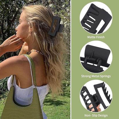 3.5 Inch Medium Hair Claw Clips 6 Pack Hair Clips for Women Square Claw Clips Rectangle Clips for Hair Banana Jaw Clips Hair Accessories for Girls -Black