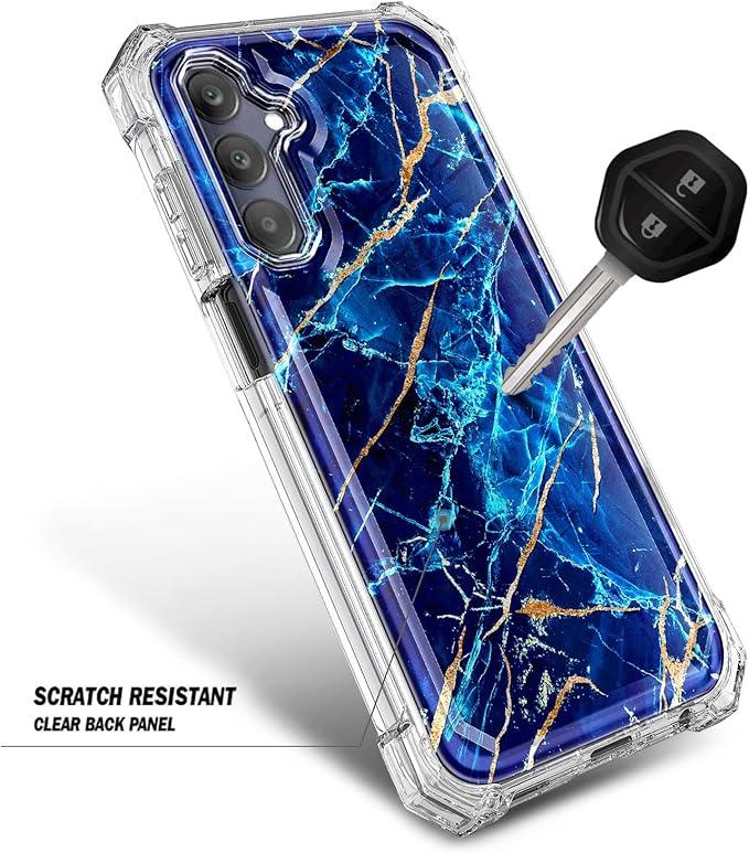 Designed for Galaxy A25 5G Case, Samsung A25 Phone Case with [Built-in Screen Protector], [16FT Military Grade Drop Tested] Full-Body Protective Shockproof Rugged Bumper Cover (Marble Sapphire)