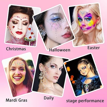 NIACONN 1760 Pcs Multicolor Hair Jewels Face Gems Stick on, Self Adhesive Glitter Rhinestones Stickers for Women Body Eyes Nails Festival Halloween Makeup & Crafts