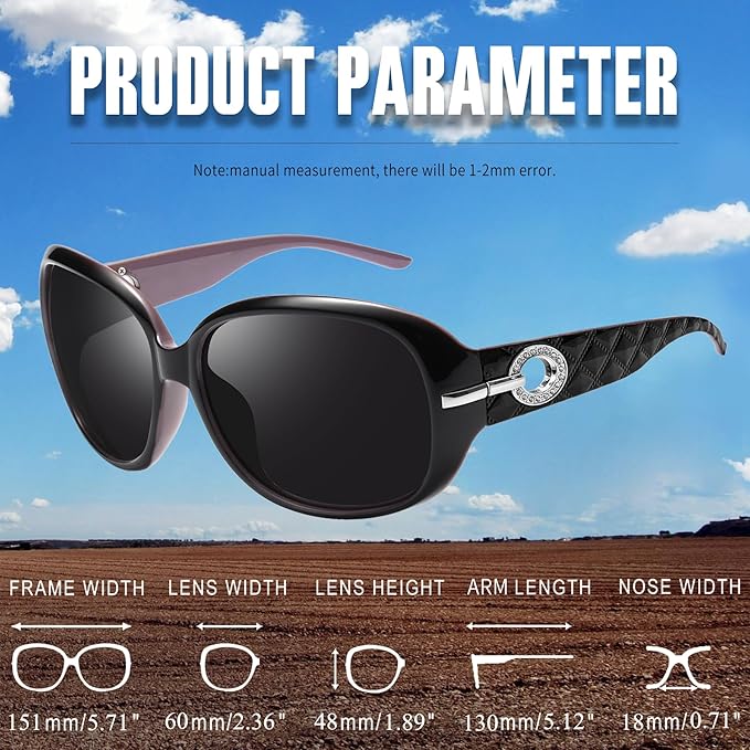 Joopin Big Womens Sunglasses Polarized Trendy Sun Glasses Large Rectangle UV Protection Rhinestone Sunnies