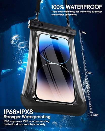 3D Waterproof Phone Pouch, Cruise Essentials 2025 Beach Vacation Essentials Travel Accessories, Dry Bag Case for iPhone 16 15 14 13 12 11 Plus Pro Max Galaxy Pixel - IP68 Floatable Black