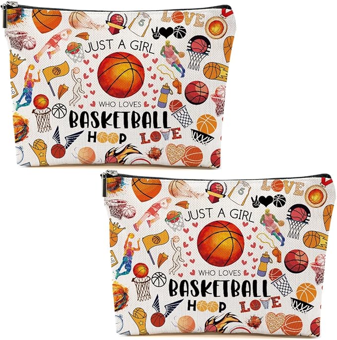 2pcs Basketball Gifts Cosmetic Bag Toiletry Bag Basketballs Makeup Bags for Women Birthday Graduation Gifts for Women Teens Girls Girlfriend Basketball Lover Fan
