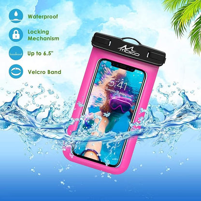 MoKo Waterproof Phone Pouch Holder, Underwater Cellphone Case Dry Bag with Lanyard Armband Compatible with iPhone 14 13 12 11 Pro Max X/Xr/Xs Max/SE 3, Samsung S21/S20/S10/S9, Magenta