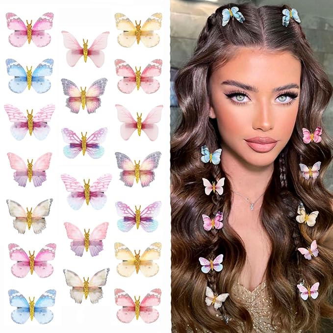 20Pcs Glitter Hair Clips for Kids - Moving Fairy Accessories for Women, Girls Colorful Hair Clips 90s (Brown)