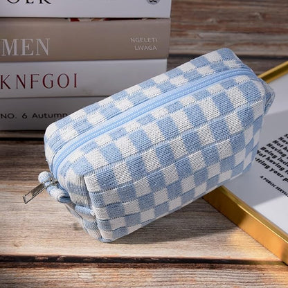 2 Pieces Makeup Bag Checkered Cosmetic Bag Purple Blue Makeup Pouch Travel Toiletry Bag Organizer Cute Makeup Brushes Storage Bag for Women