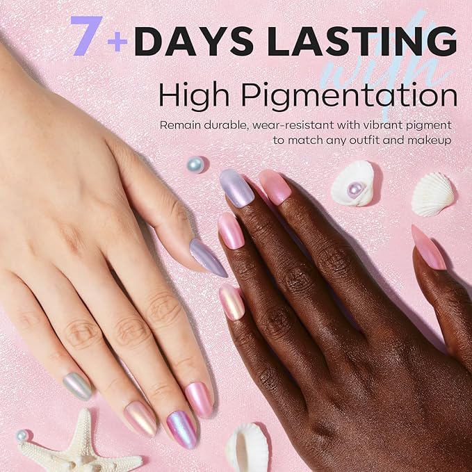 modelones Chrome Nail Polish Set, 2025 Spring Summer 6 Colors Shimmer Pearl White Pink Mermaid Purple Quick Dry Nail Polish Kit Fingernail Polish Manicure DIY Salon Home Easter Gifts for Women Girl