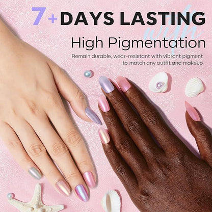 modelones Chrome Nail Polish Set, 2025 Spring Summer 6 Colors Shimmer Pearl White Pink Mermaid Purple Quick Dry Nail Polish Kit Fingernail Polish Manicure DIY Salon Home Easter Gifts for Women Girl