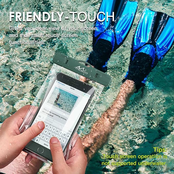 MoKo Waterproof Phone Pouch [3 Pack], Underwater Clear Phone Case Dry Bag with Lanyard Compatible with iPhone 13 Mini/12/11 Pro Max, X/Xr/Xs, SE 3/2, Samsung S21/S9, Note 10, Indigo+Army Green+Black