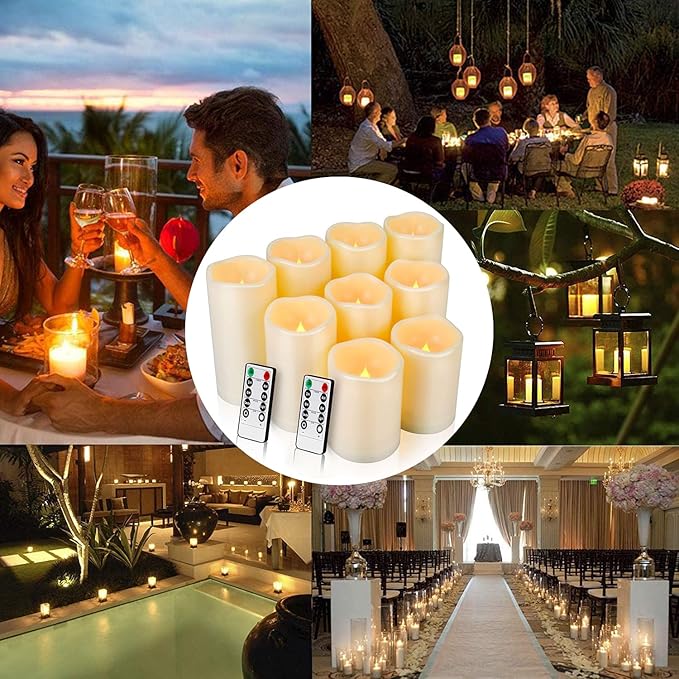 Enido Flameless LED Candles Battery Operated Pack of 9 Pillar Candles