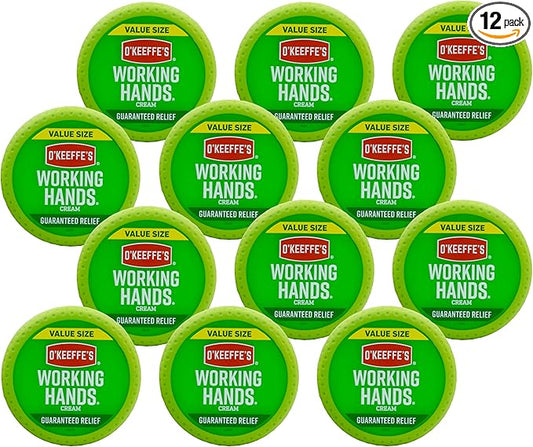 O'Keeffe's Working Hands Hand Cream for Extreme Dryness - 6.8 oz Value Size Jar (12 Pack) - Repairing Skincare for Cracked, Dry Hands