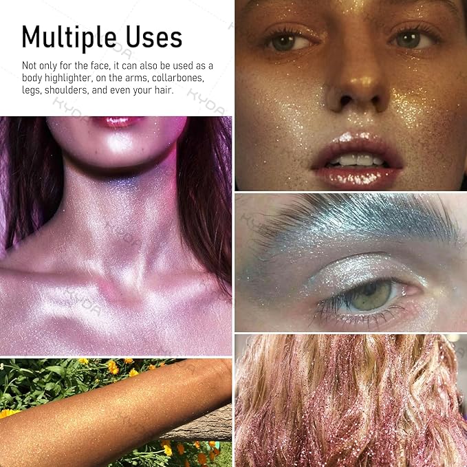 KYDA Highlighter Powder Spray, High Glossy Shimmer Sparkling Powder for Face and Body Glitter Makeup, Body Glitter Spray, Rose Pink