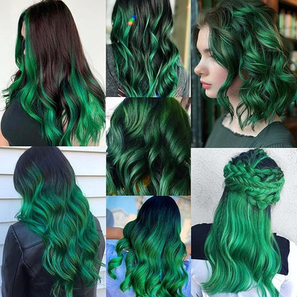 16 Pcs Colored Hair Extensions Curly Wavy Clip in Synthetic Hairpiece Streak for Girls Women Kids, Multi-colors St. Patrick's Day Party Highlights Cosplay Festival Gift(Green)