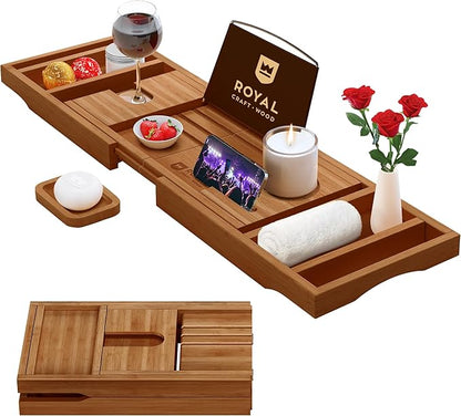 ROYAL CRAFT WOOD Premium Foldable Bathtub Tray - Expandable Bath Tray for Tub - Luxury Bathtub & Bathroom Accessories