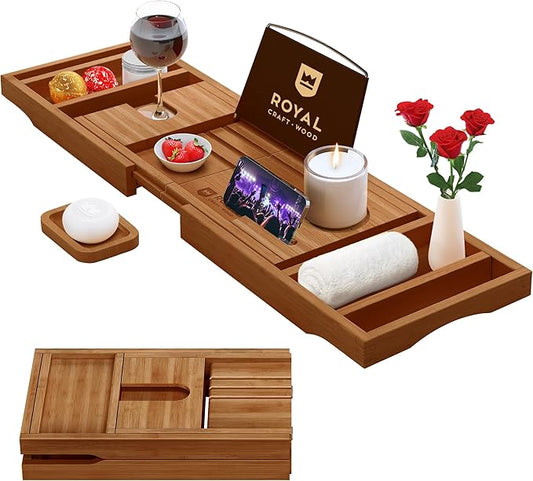 ROYAL CRAFT WOOD Premium Foldable Bathtub Tray - Expandable Bath Tray for Tub - Luxury Bathtub & Bathroom Accessories