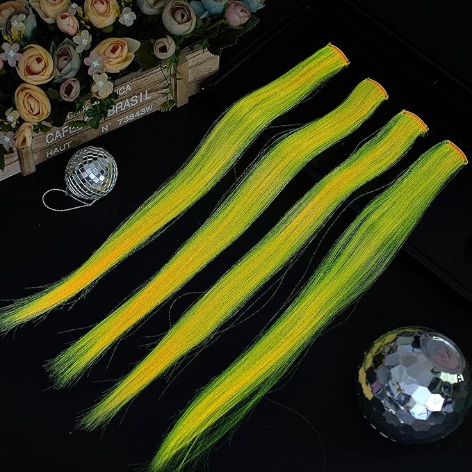 20 Pcs Glow in the Dark Colored Hair Extensions Clip 20 Inch Rainbow Party Hairpiece for Women, 10 Color(Pink)