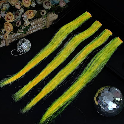 20 Pcs Glow in the Dark Colored Hair Extensions Clip 20 Inch Rainbow Party Hairpiece for Women, 10 Color(Pink)