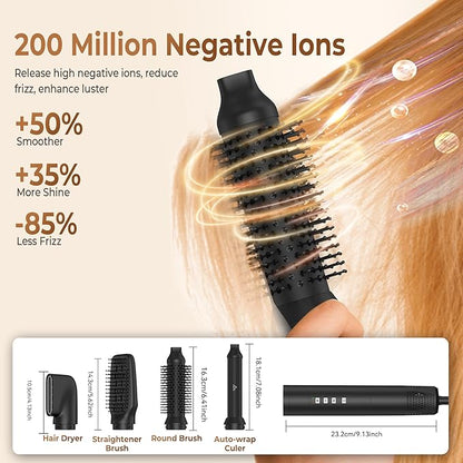 5 in 1 Air Styler, Air Wrap Hair Styler, 1300W Hair Dryer Brush with High-Speed Negative Ionic, Auto-Wrap Curler, Straightening & Hot Air Brush, Blow Dryer Brush for Fast Drying No Heat Damage